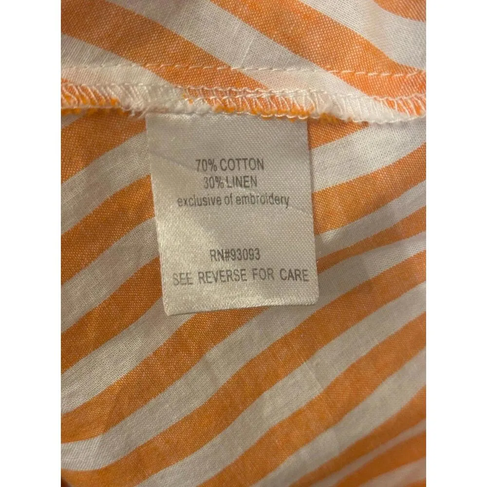 Tyler Boe Large Linen Blend Striped Coral Tiered Ruffle Short Sleeve Dress Orange - Image 6