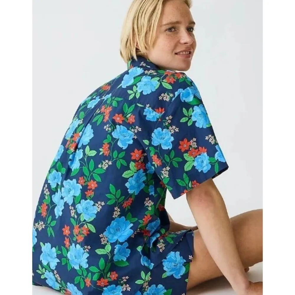 J.Crew Cotton Poplin Short Sleeve Button Up Shirt Blue Floral Vacation Small NWT - Image 2