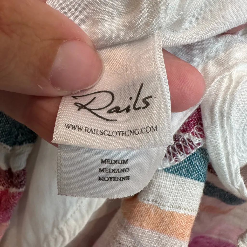 RAILS Martina Avila Striped Linen Blend Lurex Ruffle Baby Doll Cami Dress Size M - Image 14