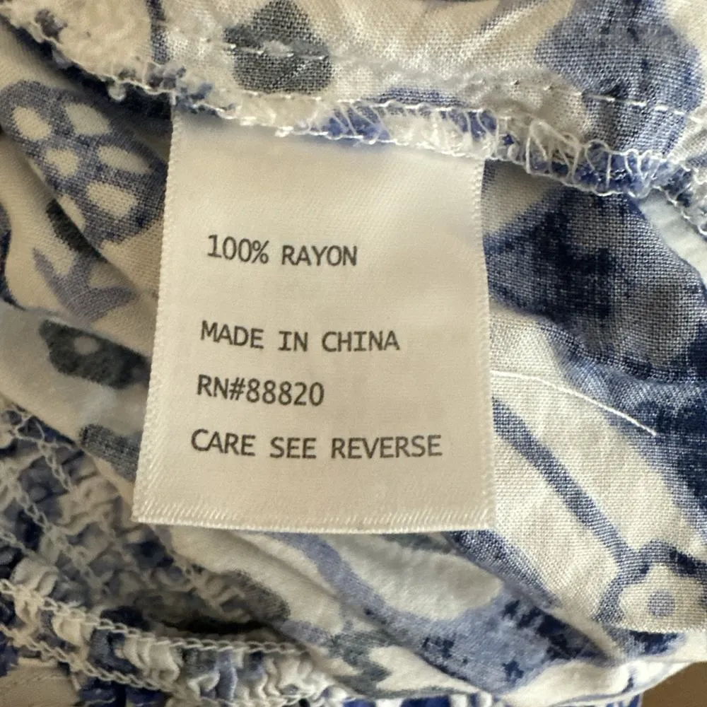 Haute Hippie Womens Blue White Mosaic Print Maxi Skirt Size M Pockets Tassel Tie - Image 9