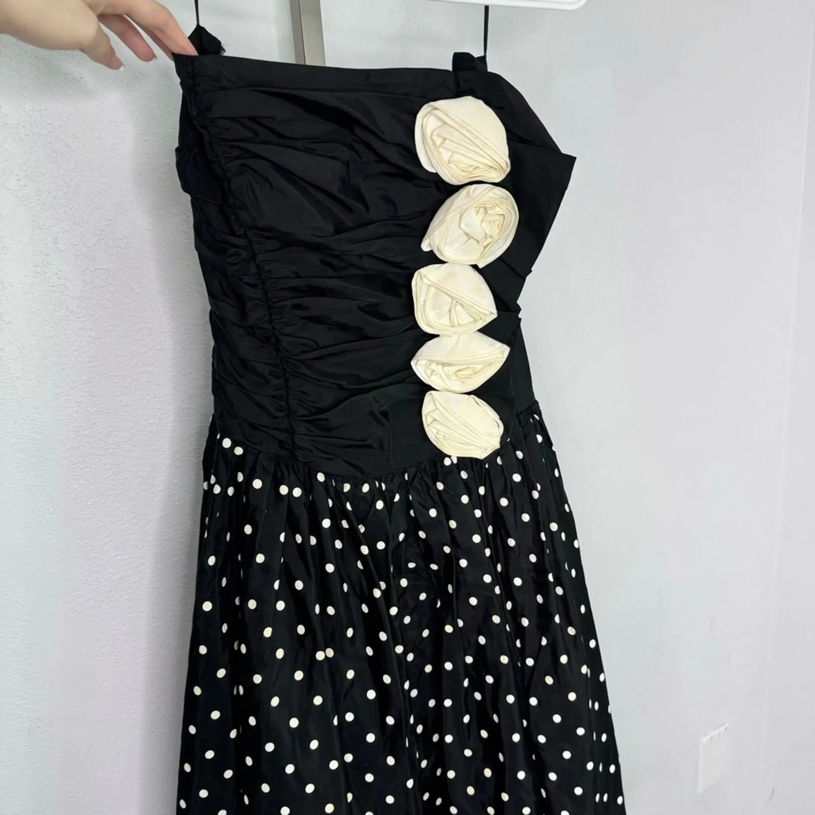 Vintage Y2K Gunne Sax Polka Dot Strapless Floral Dress High Low Rosette - Image 3