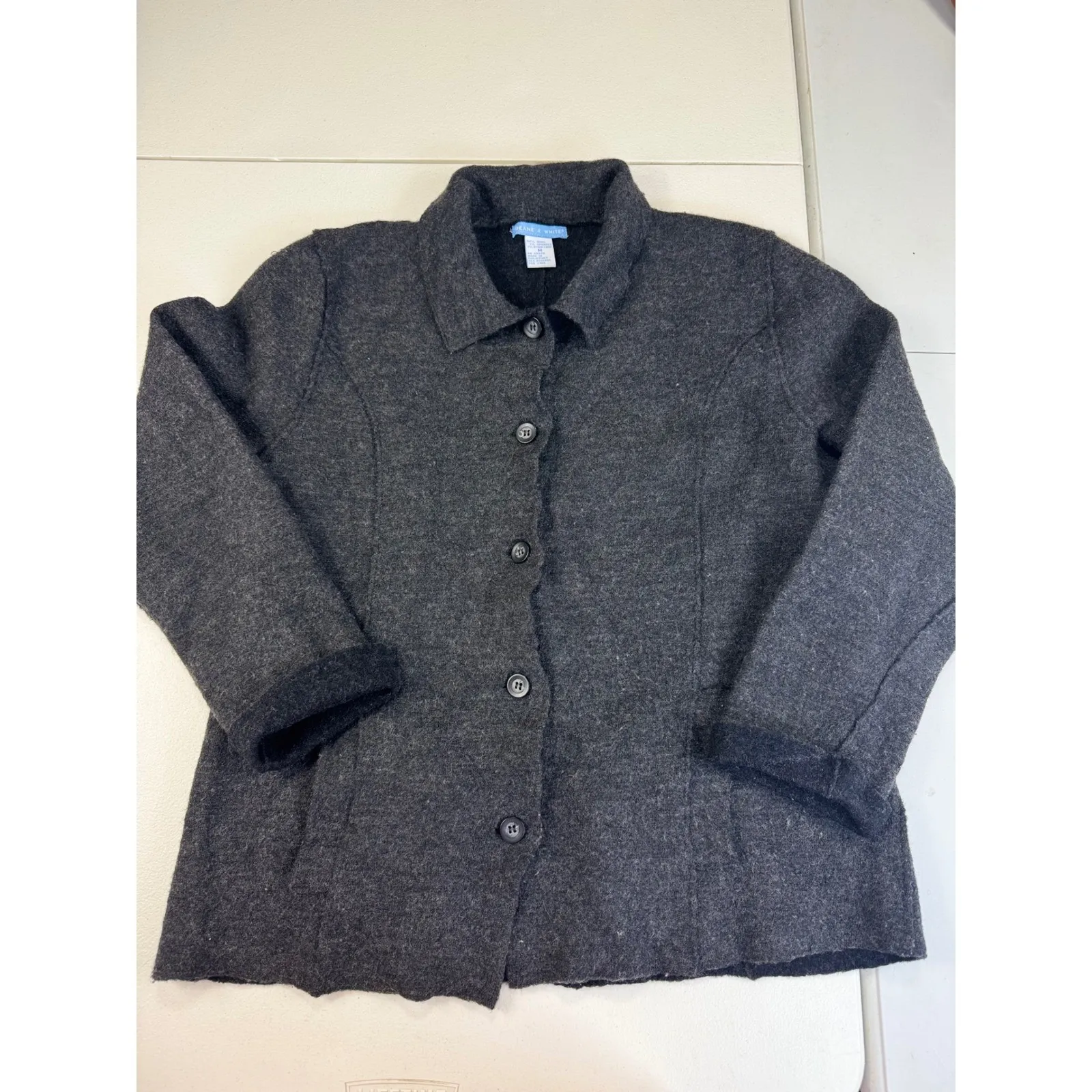 Deane & White Charcoal‎ Gray Knit Button Front Cardigan Jacket Collared wool M Size 8 - Image 2