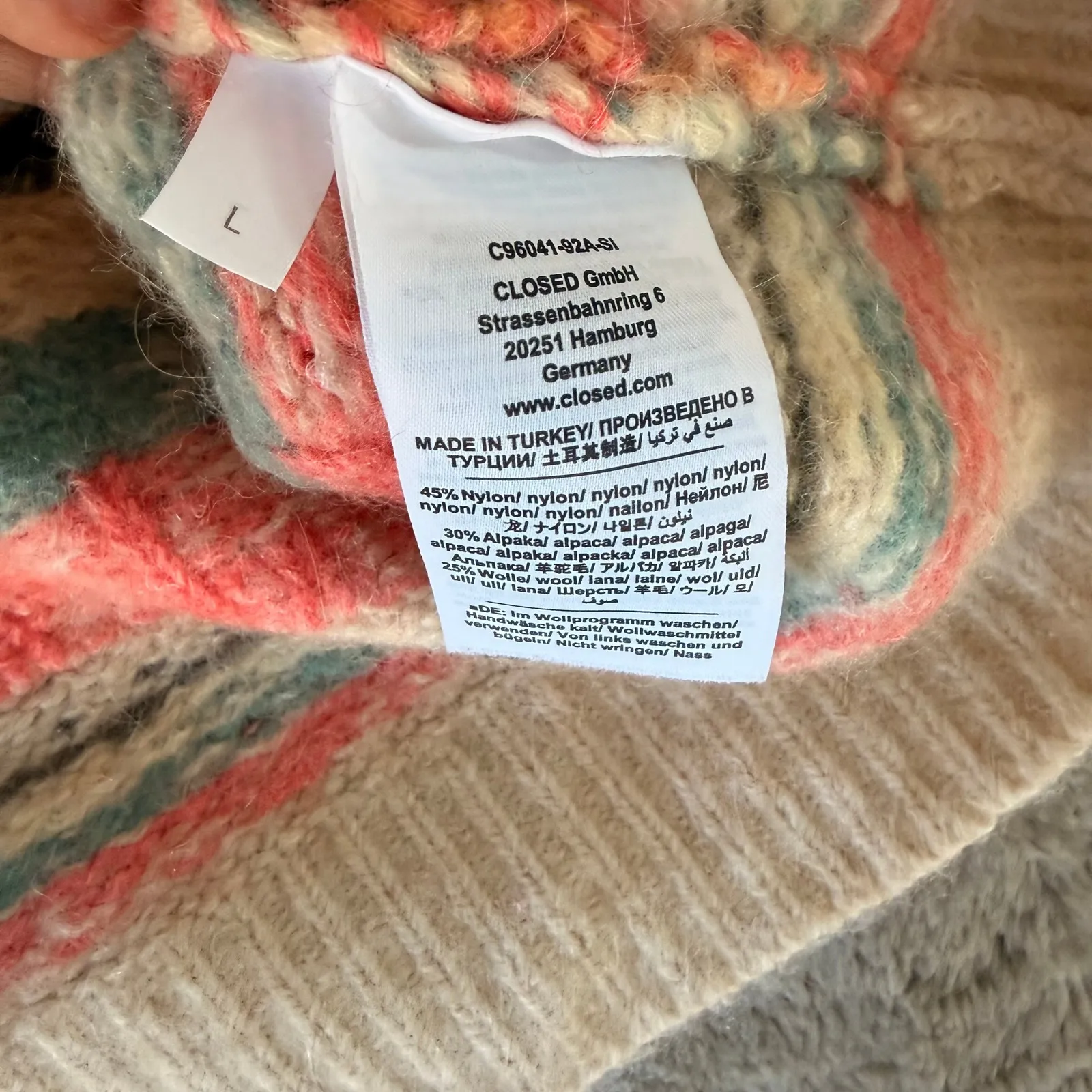 CLOSED Maglia con Lavorazione Fair Isle Sweater Jacquard Chunky Alpaca L $425 Pink Size L - Image 5