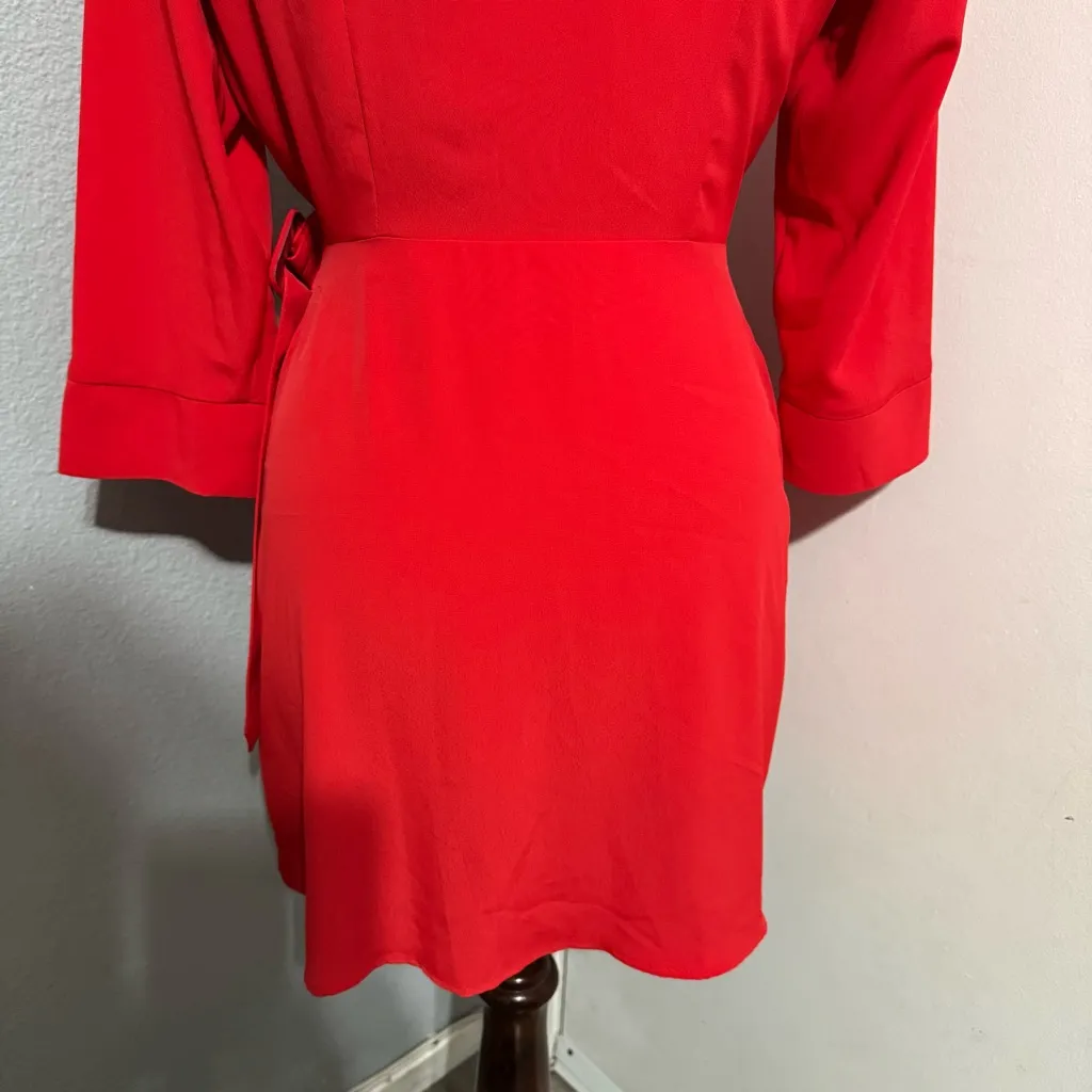 Topshop Women Vibrant Red Long Sleeve V-Neck Cocktail Wrap Dress Size 6 - Image 10