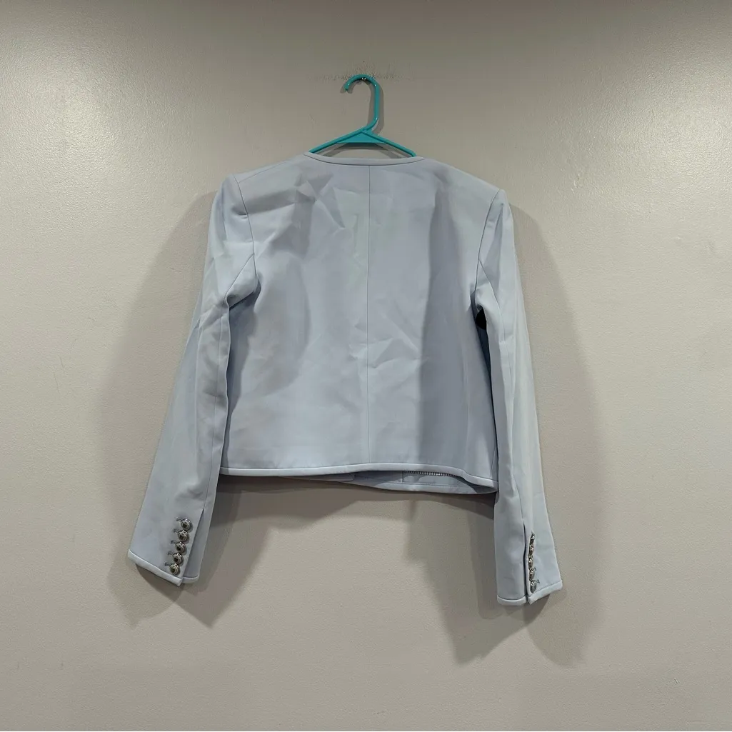 Veronica Beard Isola Crepe V Neck Light Blue Jacket 12 - Image 6