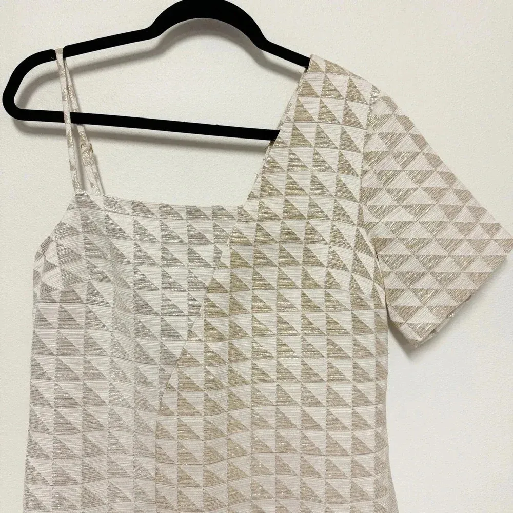 NWOT $595 Autumn Adeigbo Eloise Metallic Asymmetric Mini Dress White Size 12 - Image 5