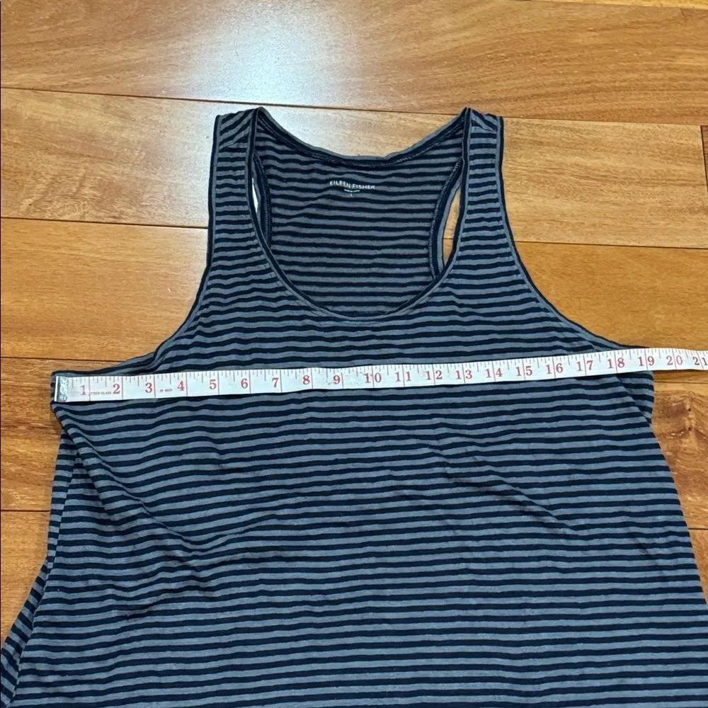 Eileen Fisher Black and Gray Raceback‎ Striped High Low Dress Linen Dress Size L - Image 8