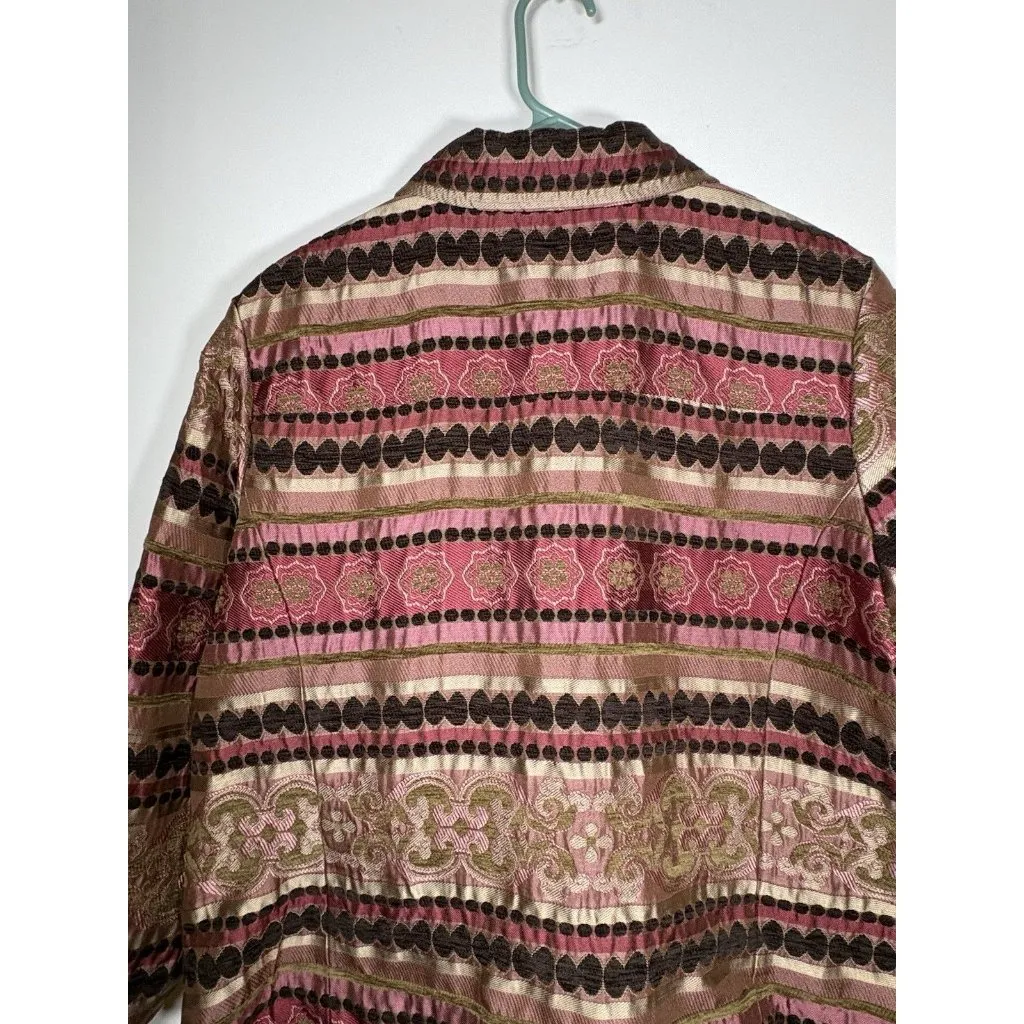 ERIN Tapestry Blazer Pink Gold Jacket Boho Cottagecore Lagenlook Size 1X XL - Image 6