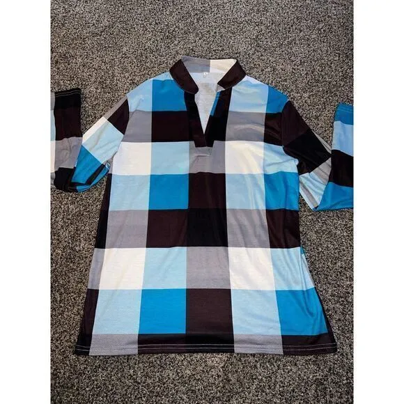 Women's casual cotton long sleeve plaid top size‎ large Black - Image 2