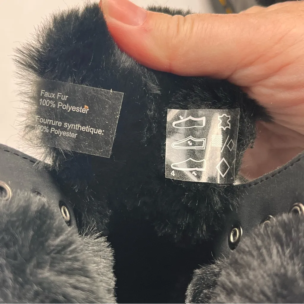 Dr. Martens 1460 Serena Collar Combat Boot Black Leather Faux Fur Trim SZ‎ 5 NEW - Image 3