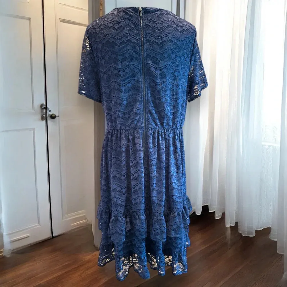 Lane‎ Bryant Dress Plus 12 Navy Blue  Short Sleeve Babydoll Lace Tiered Dress - Image 3
