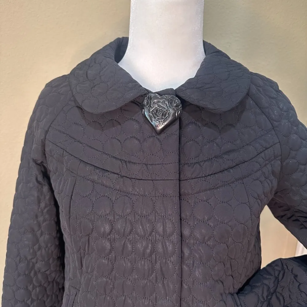 RARE BETSEY JOHNSON Black Quilted Swing Coat / Raincoat - size small - Image 6