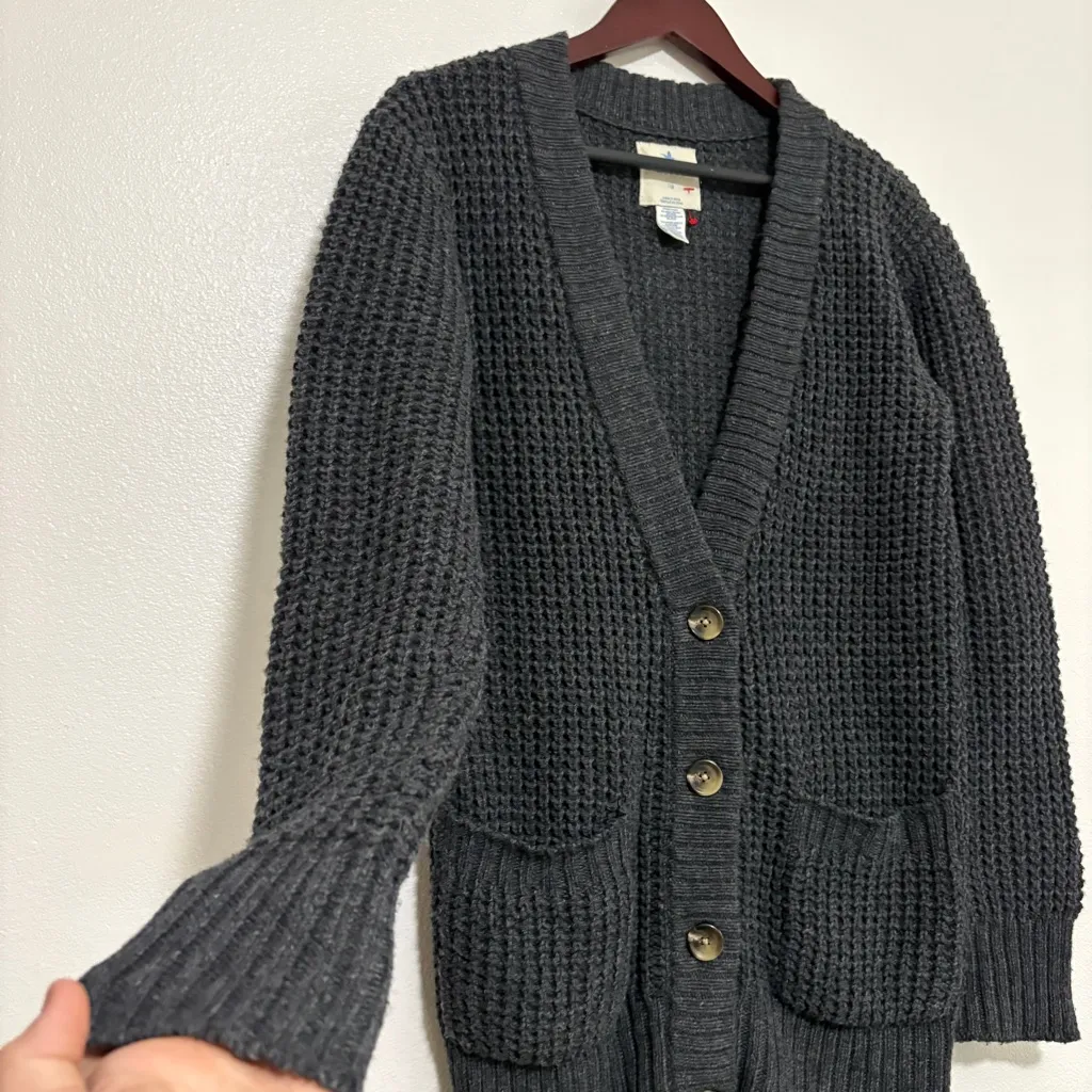 Aerie Cable Knit Button Front Cardigan Wool Sweater Gray Size Large Long Length - Image 5
