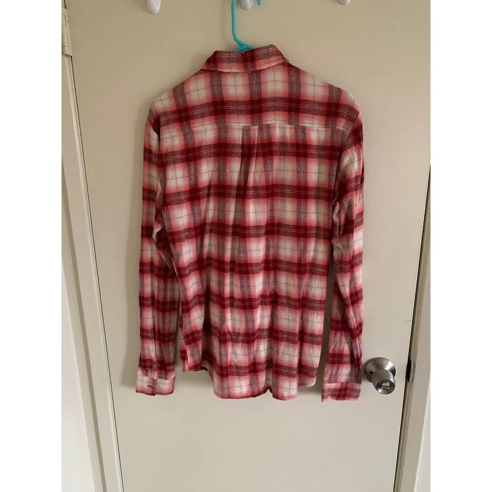 Amalli Talli Red Multi Tall Flannel Button Up Women's Tall Small Red White Plaid - Image 2