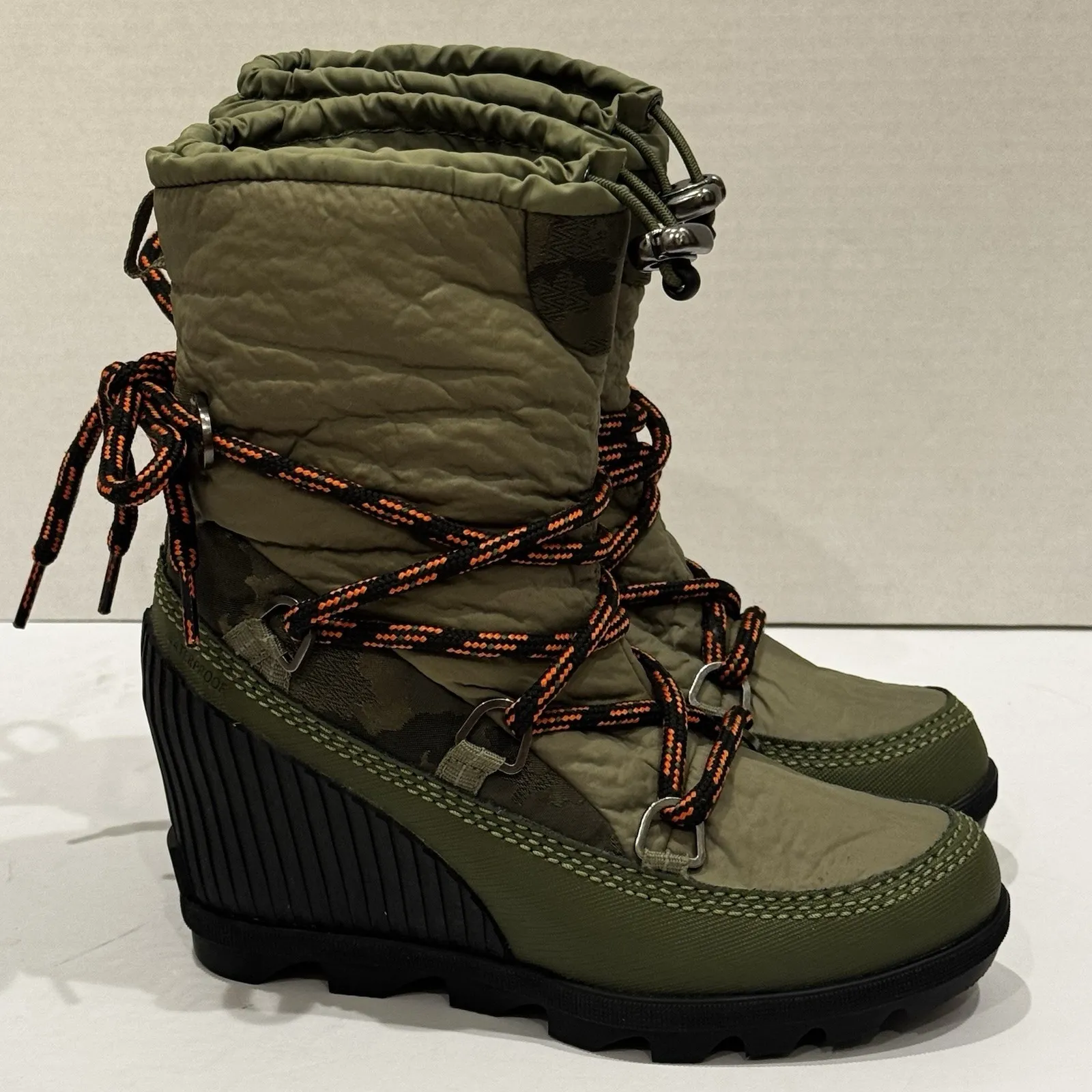 Sorel Women's 6 Kinetic Wedge Winter Snow Boots Green Camo Lace Up Waterproof - Image 5