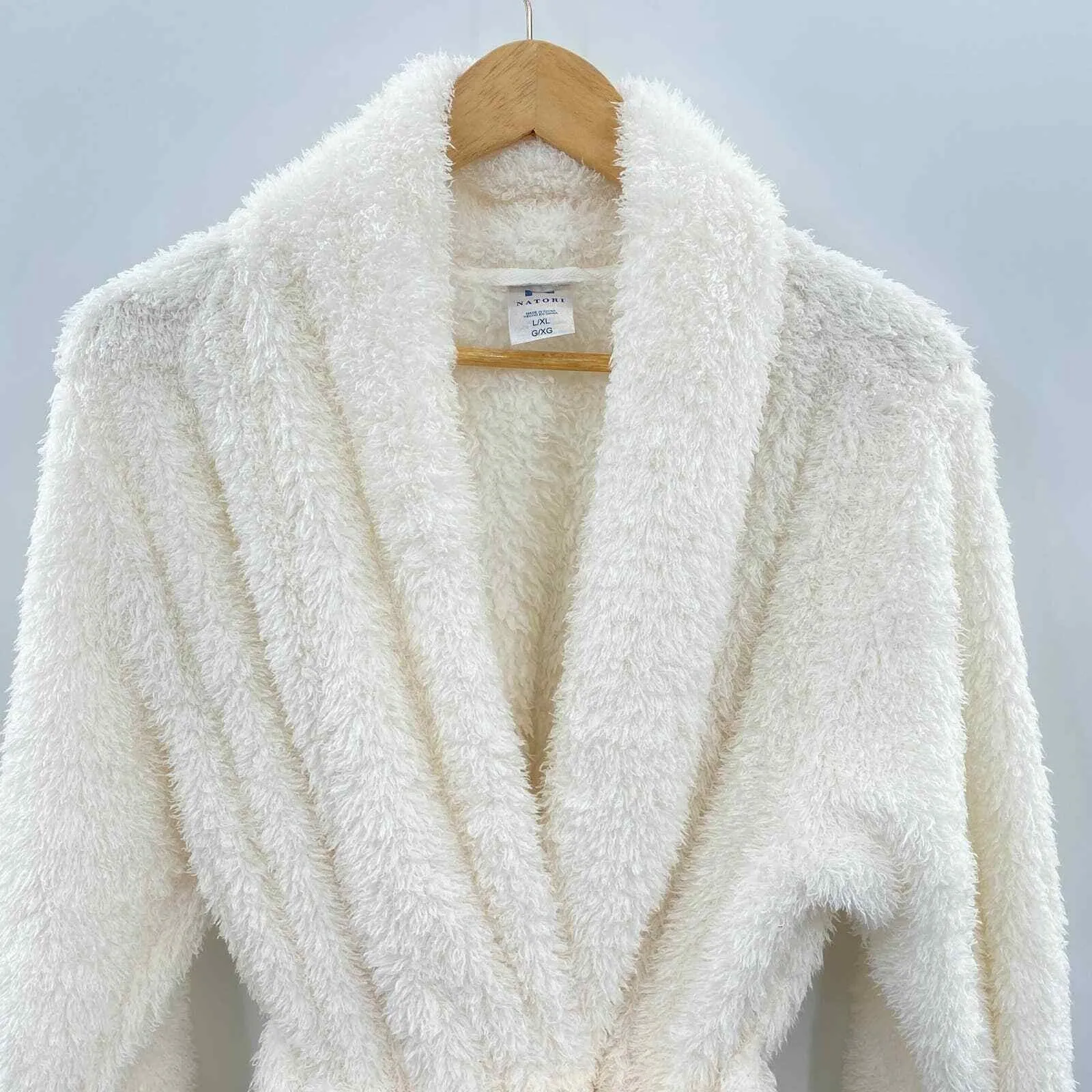 Natori Shag Eyelash Robe Womens Large XL White Polyester Belt Pockets Soft - Image 2