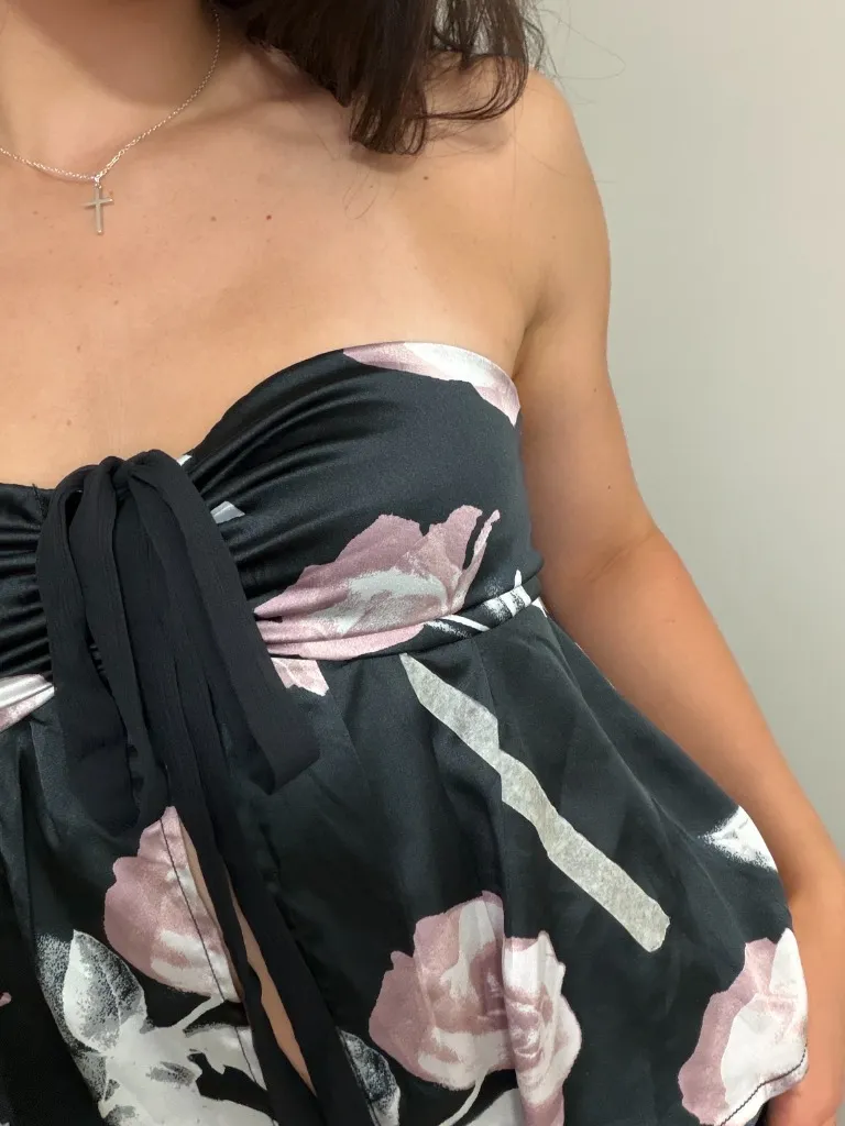 Urban Outfitters Silk Floral Cut-Out Tube Top - Image 3