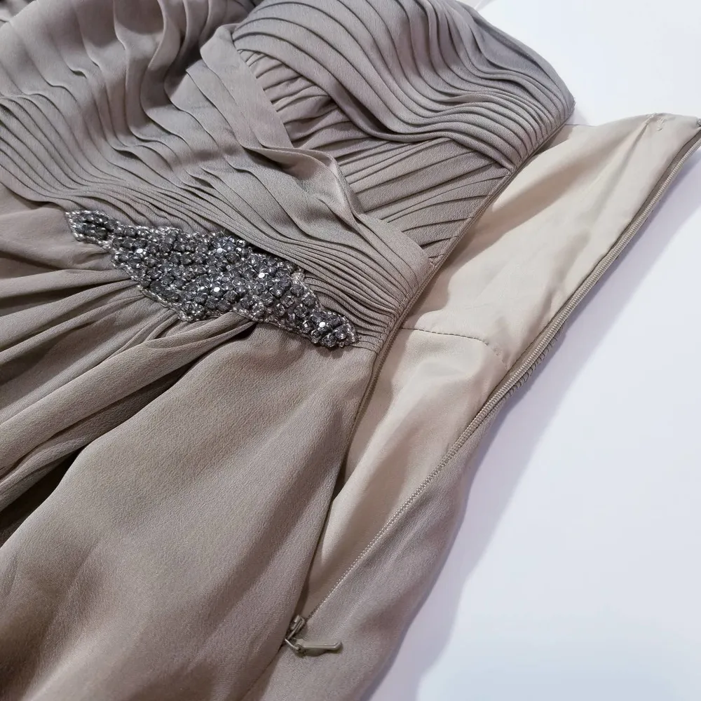 Bari Jay Olive Green Pleated Rhinestones Strapless Evening Dress Size 12 - Image 7