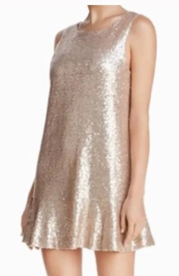 Lost + Wander Sequin Sleeveless Shift Mini Cocktail Dress Size XS Champagne Gold - Image 1