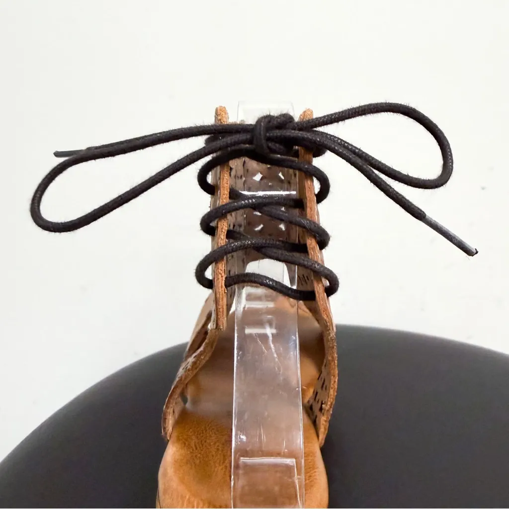 Bed Stu Tan Rustic Brown Leather Mali Platform Perforated Back Tie Sandals 8 - Image 8