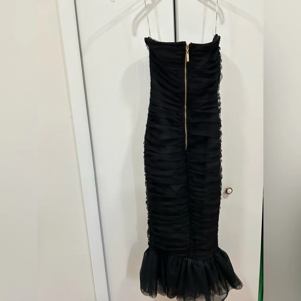 Rare London Black Strapless Ruched Tulle Mermaid Dress - Size XS/2 - Image 4