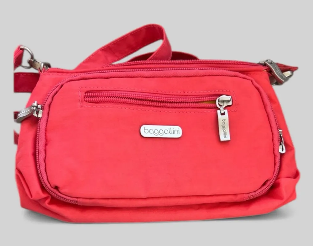 Baggallini coral color utility nylon crossbody bag wallet organizing tourist - Image 1