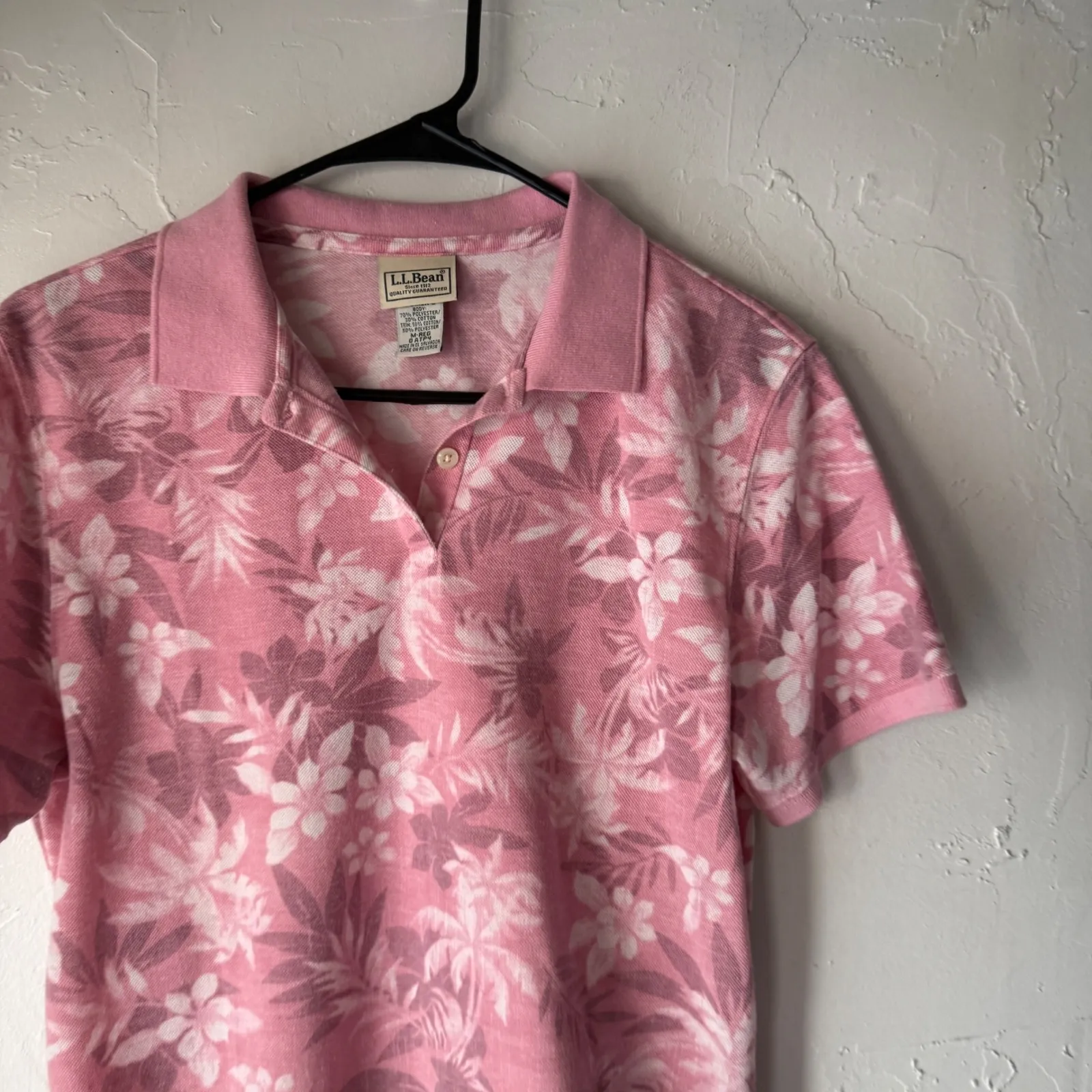 LL Bean Vintage 90s Womens Pink Floral Short Sl Polo Shirt M Vacation Hawaiian Size undefined - Image 2