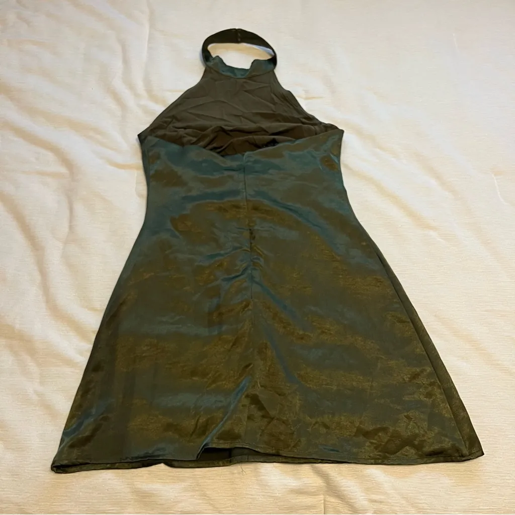 Urban Outfitters Delia Satin Green Halter Open Back Mini Dress - Image 6