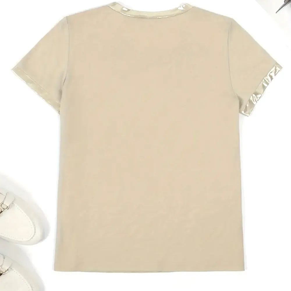 Contrast Trim Crew Neck Tee Golden Light Apricot XXL 14 T-shirt - Image 3