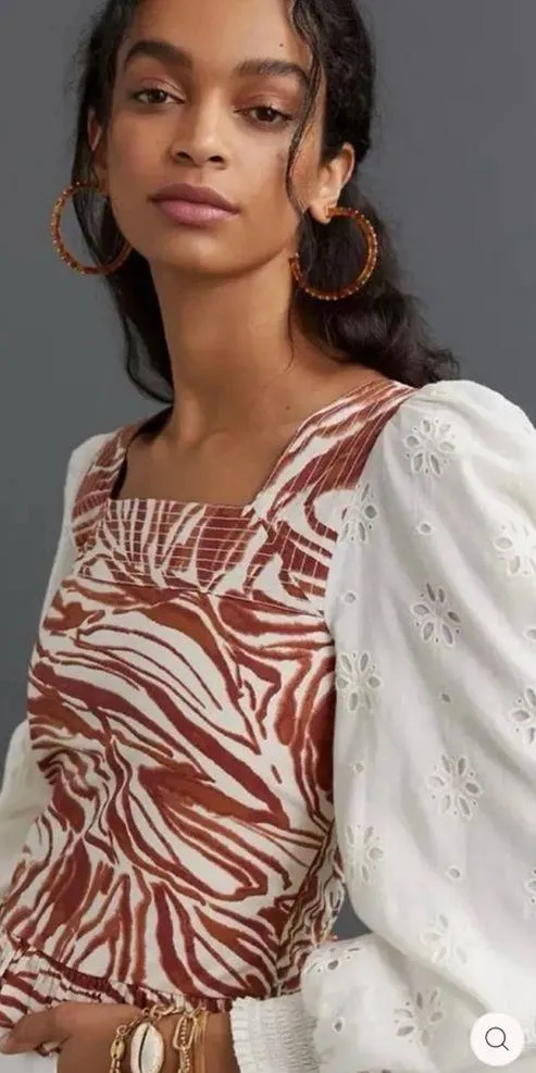 LOVE THE LABEL ANTHROPOLOGIE LOVE THE LABEL SMOCKED EYELET PUFF SLEEVE BLOUSE - Image 3