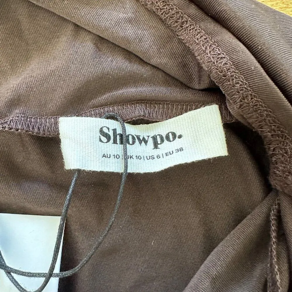 Showpo - Lalisa Draped Side Split Midi Skirt in Chocolate Brown/Black - Image 3