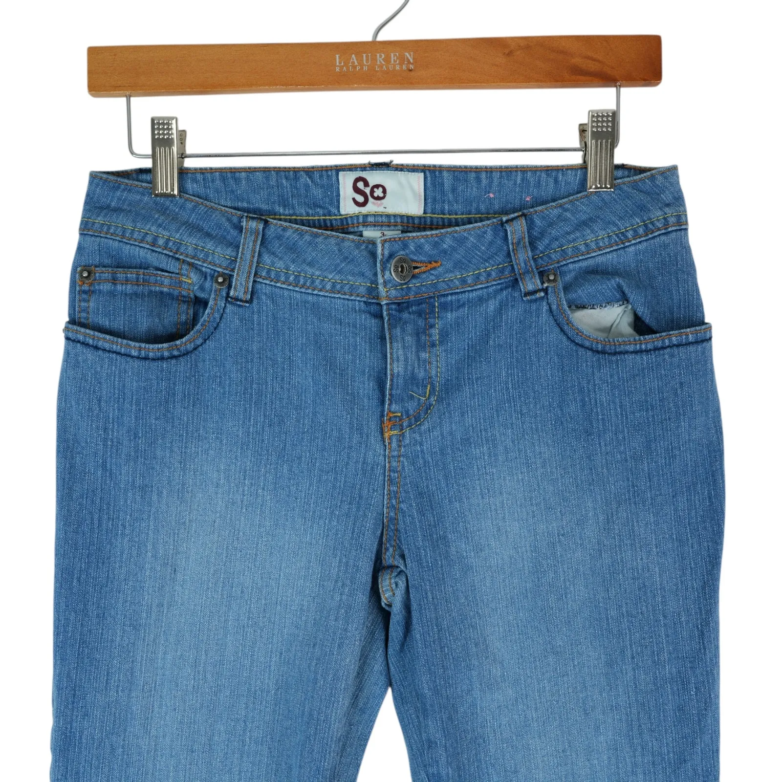 SO Jeans Womens Juniors 3 Long (29x35.) Light Blue Stretch Flare Low Rise Y2K - Image 3