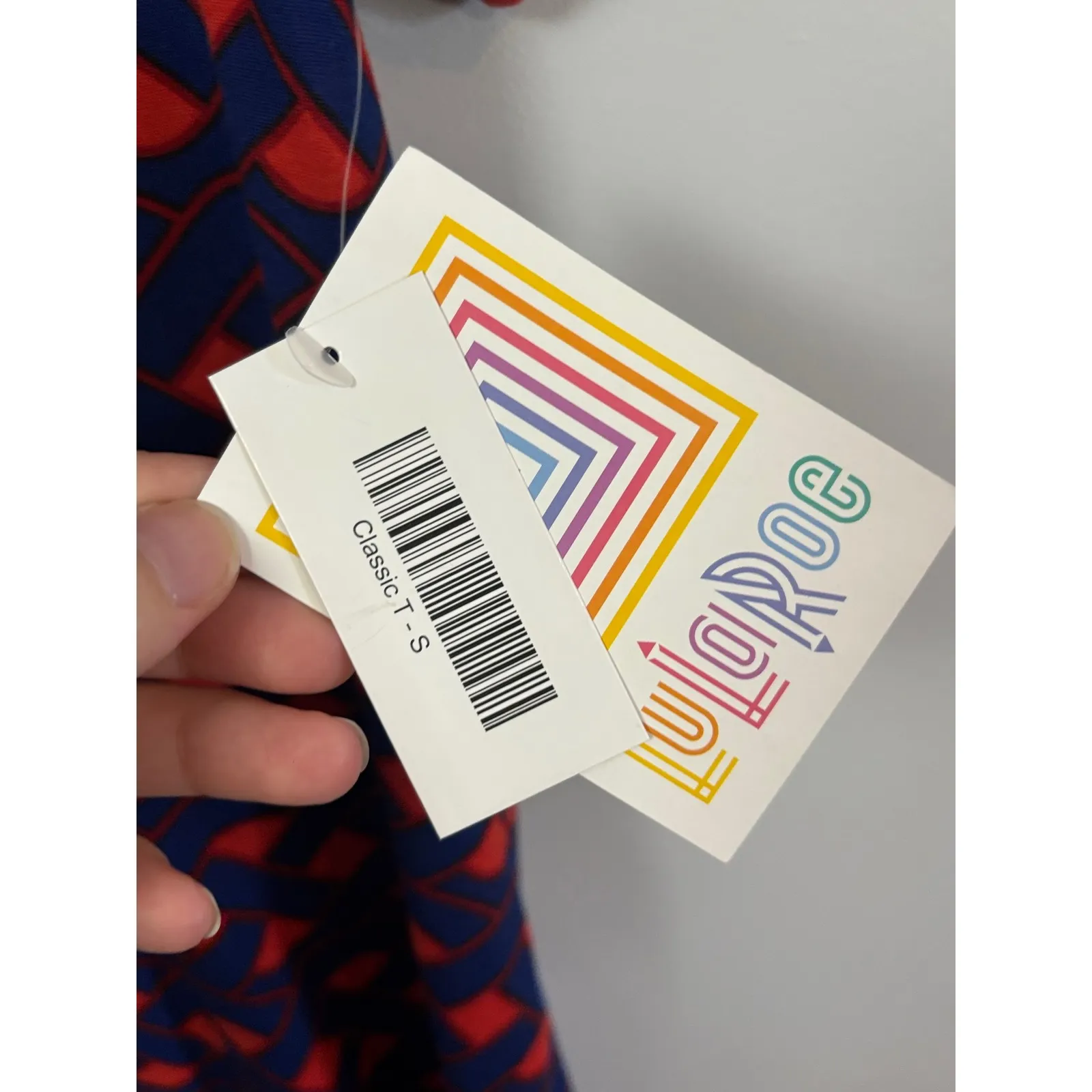 LuLaRoe Classic T-Shirt‎ Top Women's Size Small Red & Blue Pattern Short Sleeve - Image 2