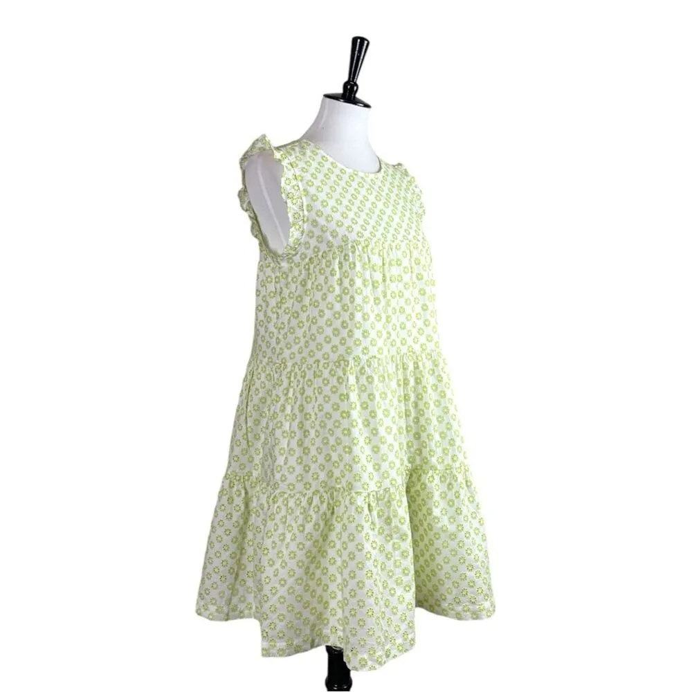 ModCloth NEW Women’s Eyelet Ruffle Swing Dress White Lime Green Size Medium - Image 2