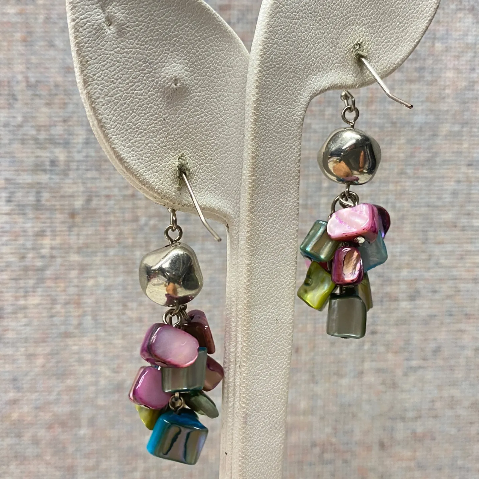 Boho Dangle Earrings Silver Tone Shell Beads Bell Sound Beach Vacation Coastal - Image 8