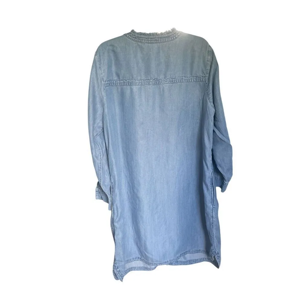 NWT JJill Lightweight Fringe Neck Button Front Denim Shirt Dress XLP Blue Size undefined - Image 2