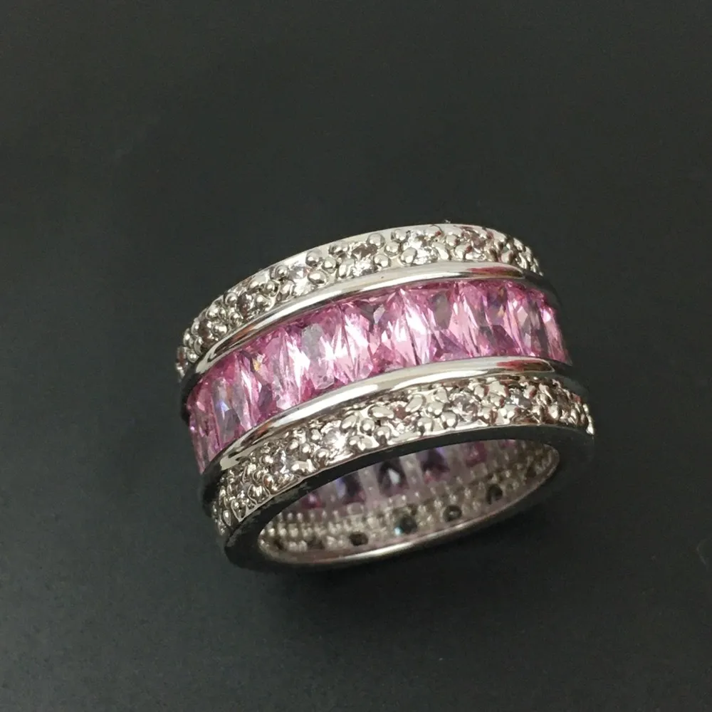 Baguette Paved Ring Pink Silver Size 6 - Image 14