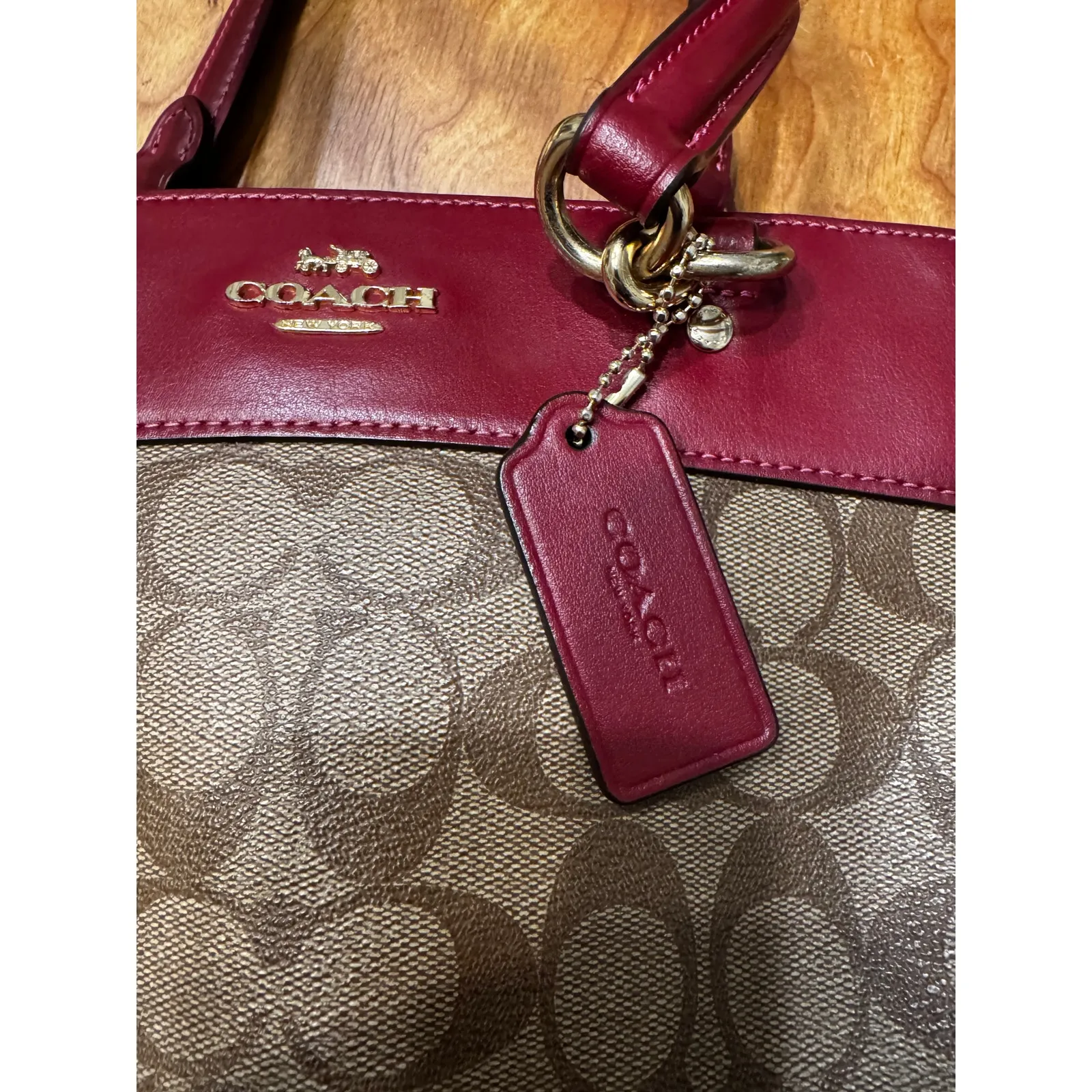 Coach Mini Brooke Carryall satchel signature canvas cherry red/burgundy detail - Image 4
