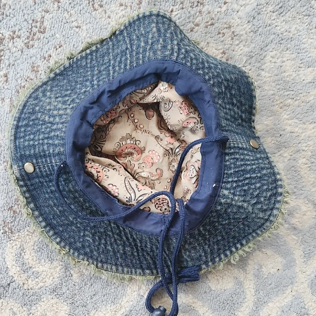 Vintage Frayed Denim Bucket Hat Blue - Image 5