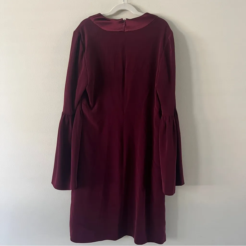 Jill Stuart Burgundy Deep V Neck Long Sleeve Shift Dress Size 6 - Image 4