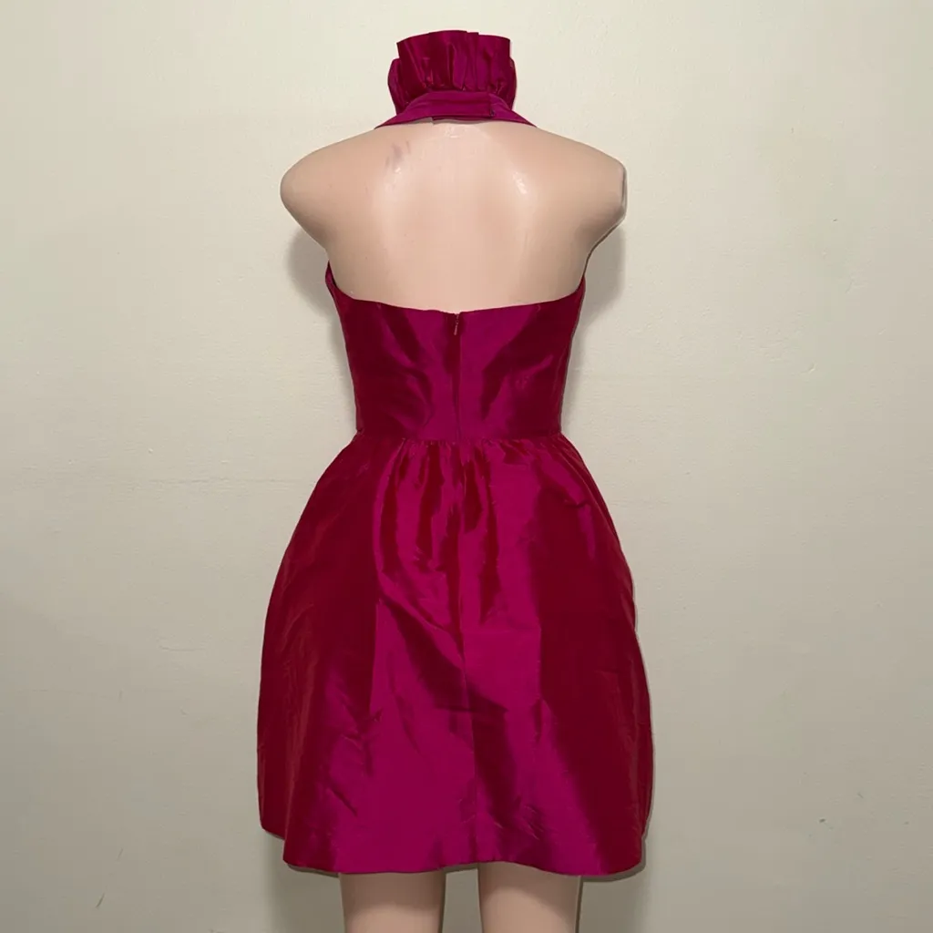 Alfred Sung Women size 2 Dress Midi Halter Pink cerise Fit Flare homecoming wedd - Image 6