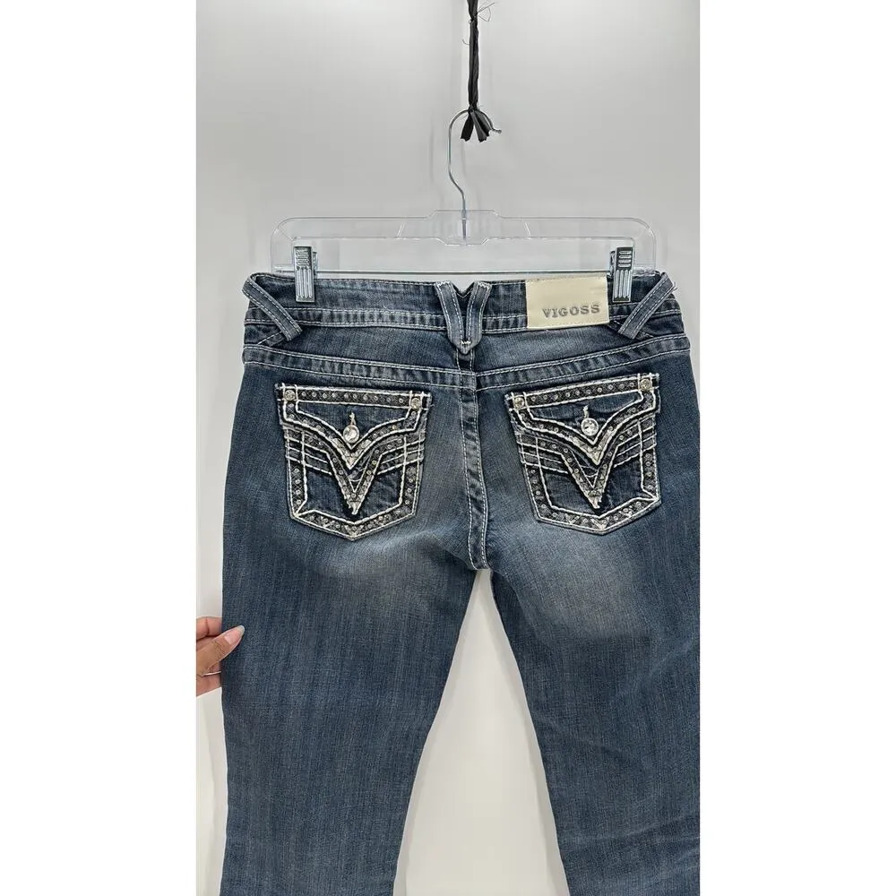 Vigoss The New York Capri Size 1/2 Blue Denim  Jeans Jeweled Bling western - Image 4