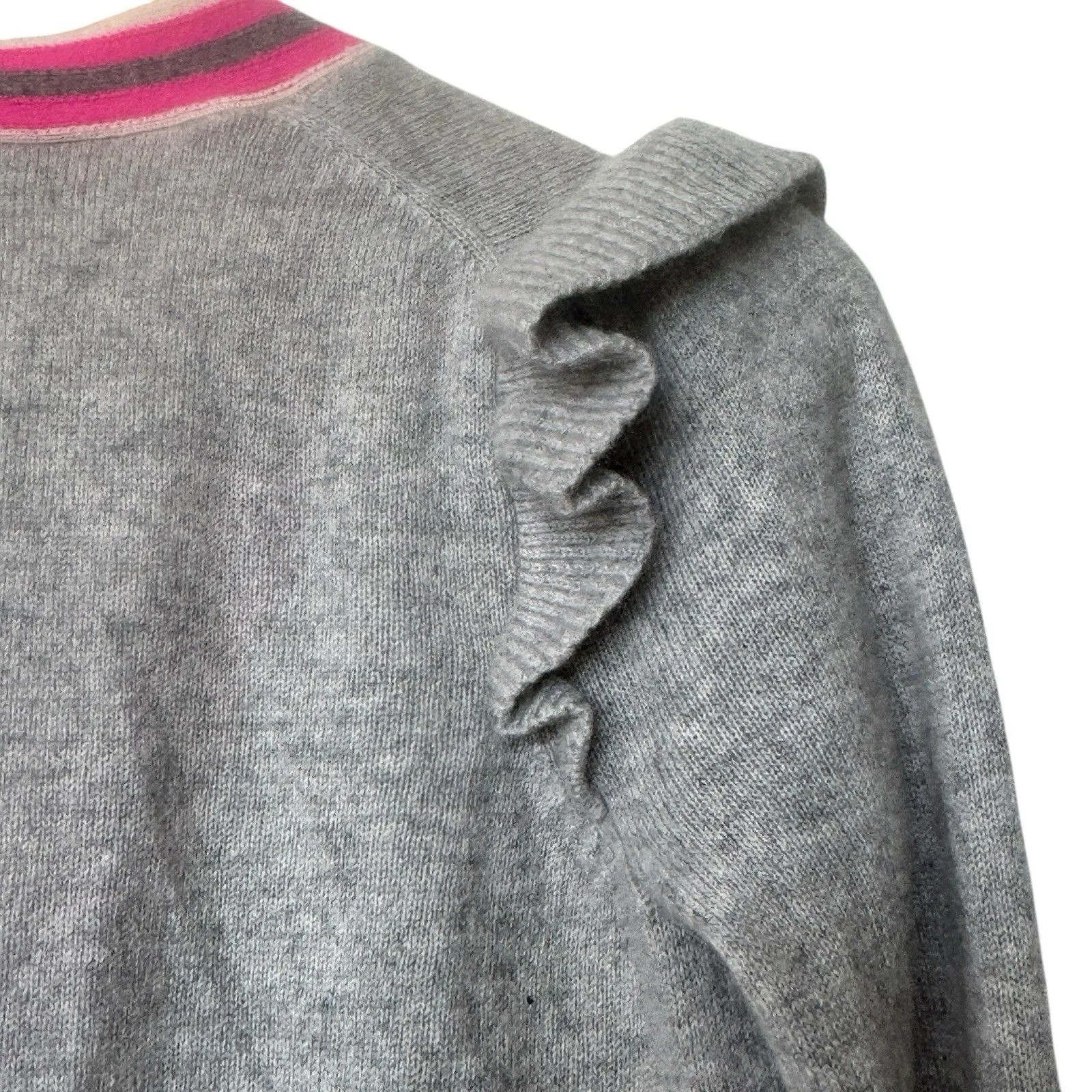 Charter Club Luxury Cashmere XS Contrast Trim Cardigan Preppy Ruffle Sleeves - Image 7