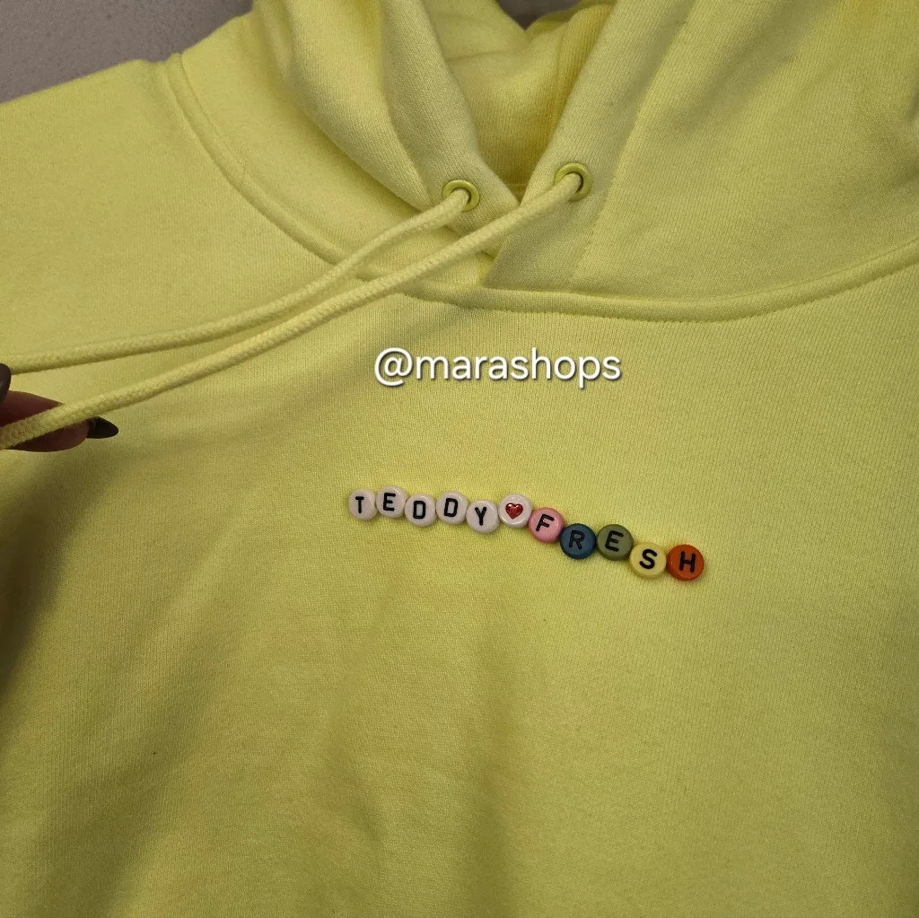 Teddy Fresh Highlighter Yellow Cropped Hoodie - Image 3