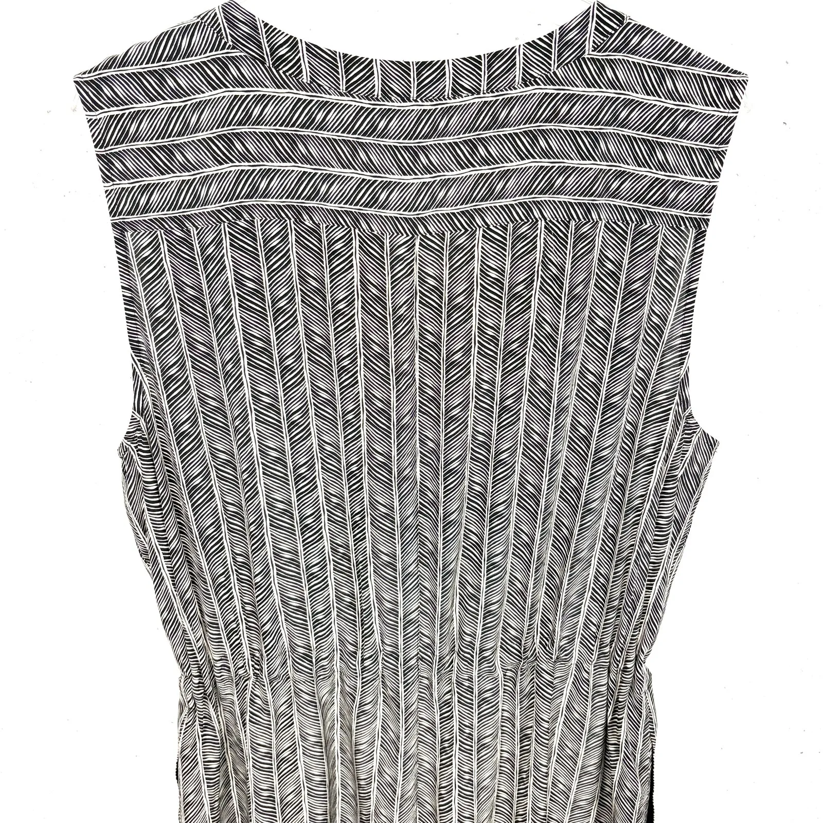 Pendleton Women Silk Shirtdress Sleeveless Black White Drawstring Waist Size XL - Image 11