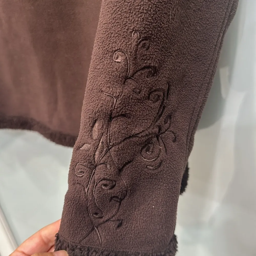 Free Country Women's Chocolate Brown Fuzzy Zip Up Hoodie Jacket Coat Sz Small - Image 7