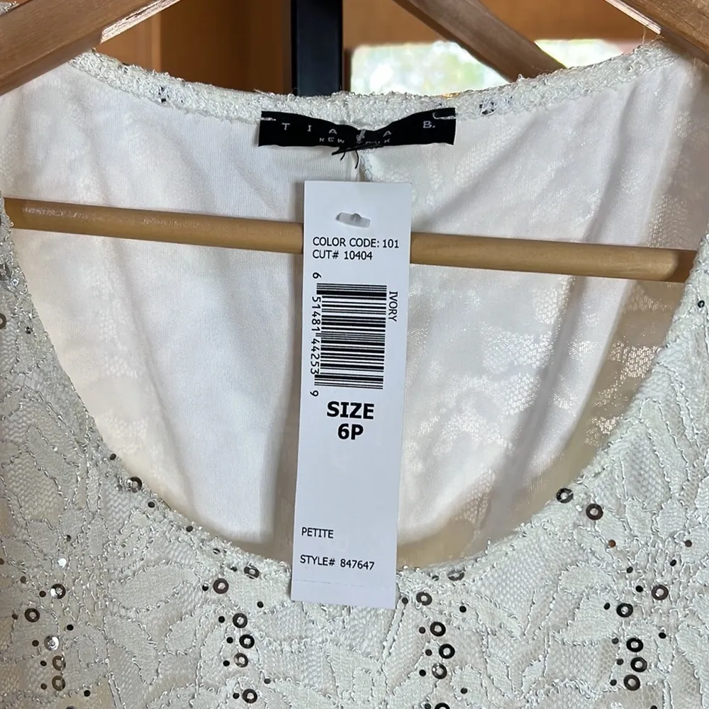 Tiana B Women's Sequin Lace Sheath Dress Cream Size 6P - Image 6