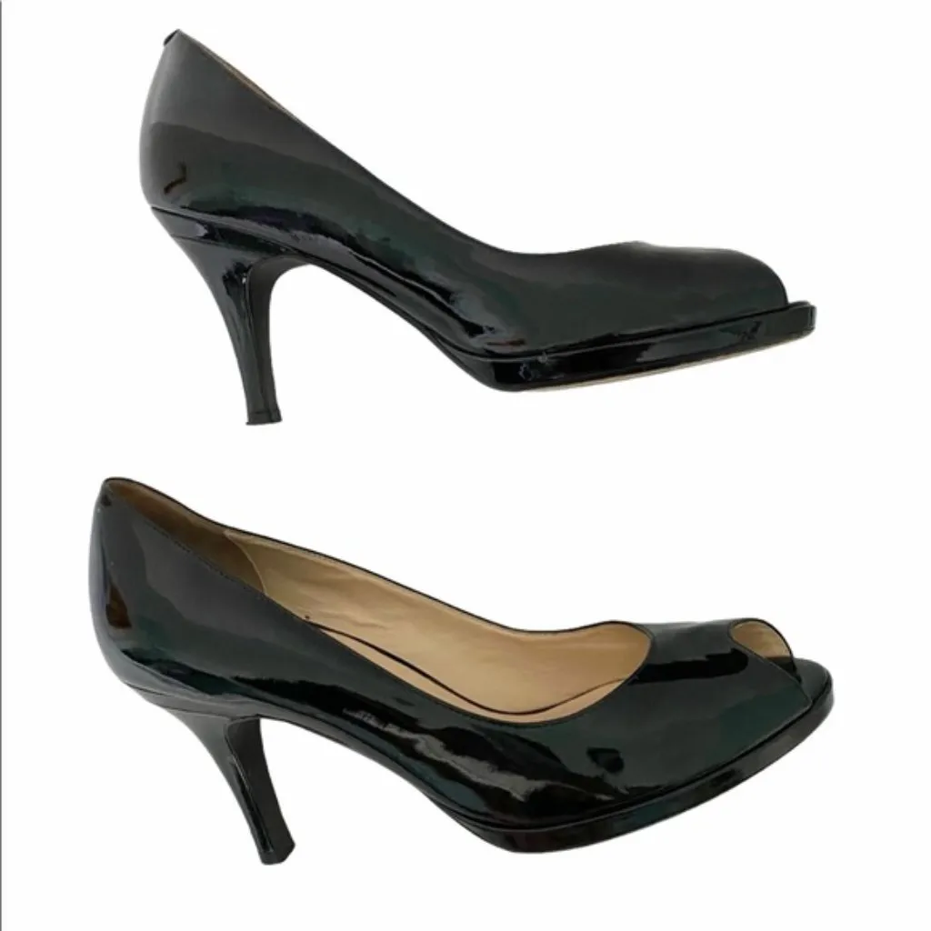 Cole Haan Pumps 9.5 Heels Classic Patent Leather Retro Peep Toe Nike Air Comfort - Image 7