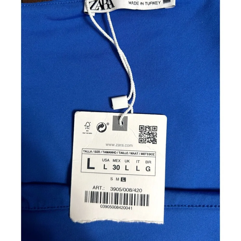 New Zara L Royal Blue Square Neck Stretch Sleeveless Bodysuit Coastal Minimalist - Image 8