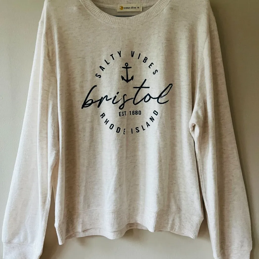 Sz XL Bristol Salty Vibes Crewneck Cream Pullover Sweater Stretch - Image 9